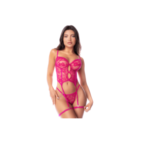 Ensemble lingerie rose en dentelle avec porte-jarretelles – Mapalé
